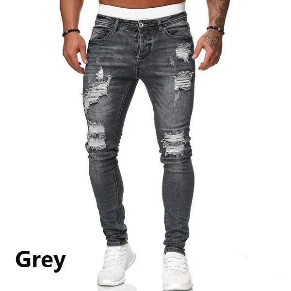 Módní džíny Pánské Skinny Denim Kalhoty Mužské roztrhané kalhoty Streetwear Mužské džínové džíny Tužka kalhoty
