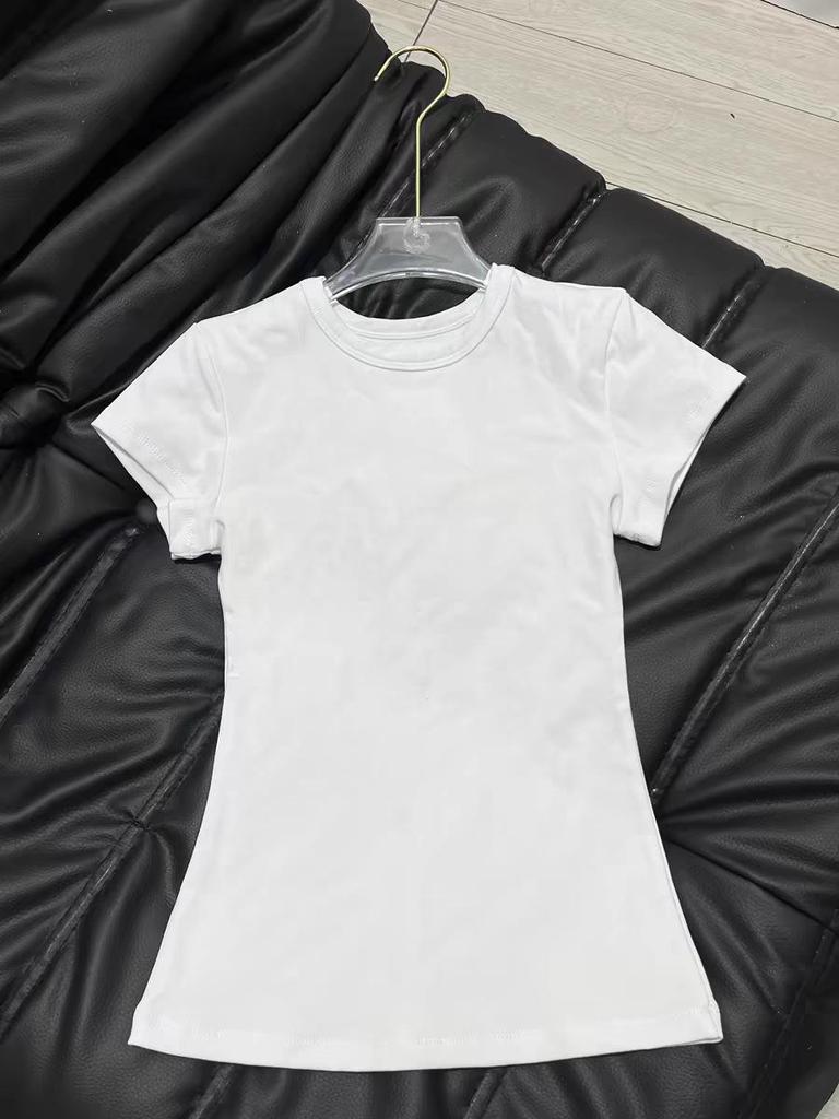 European & American Slim Fit High-Elastic Short-Sleeve T-Shirt: Breathable, Figure-Flattering, Petite Base Top