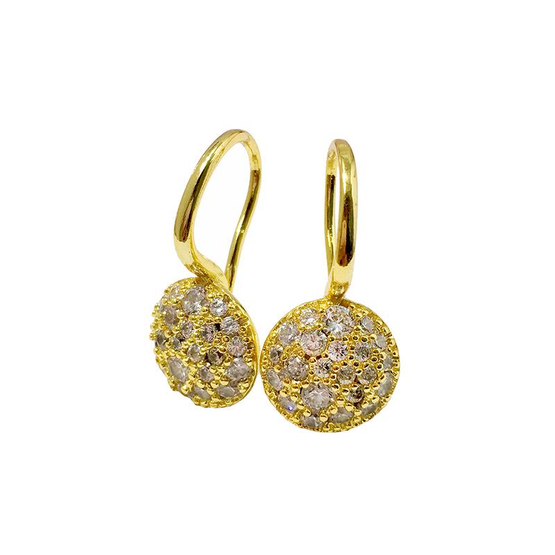 Colored Diamond Geometric Round Earrings: Small, Exquisite, European-American Style with Inlaid Diamonds