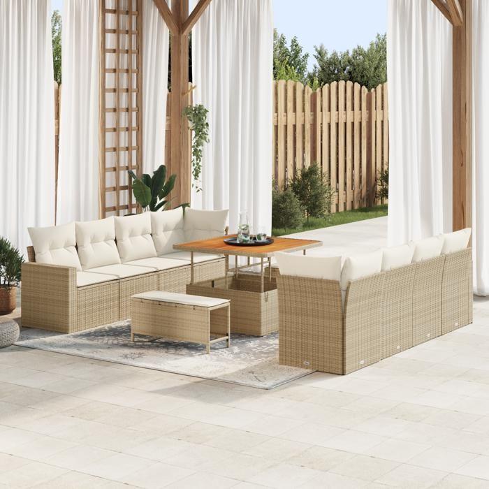 VidaXL Ensemble de canapé de jardin 11 pcs Beige polyrotin, Ensemble de détente moderne pour jardin et terrasse, durable, 3361596