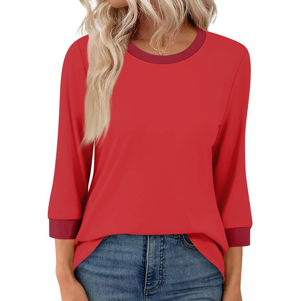 Women's Fashion Casual Seven Sleeve T-Shirt Print Round Neck Top