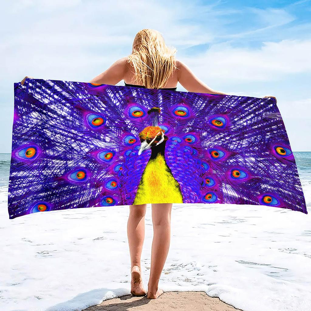 Animal Peacock Print Series Seaside Vacation Beach Towel Swimming Bath Towel Sports Towel