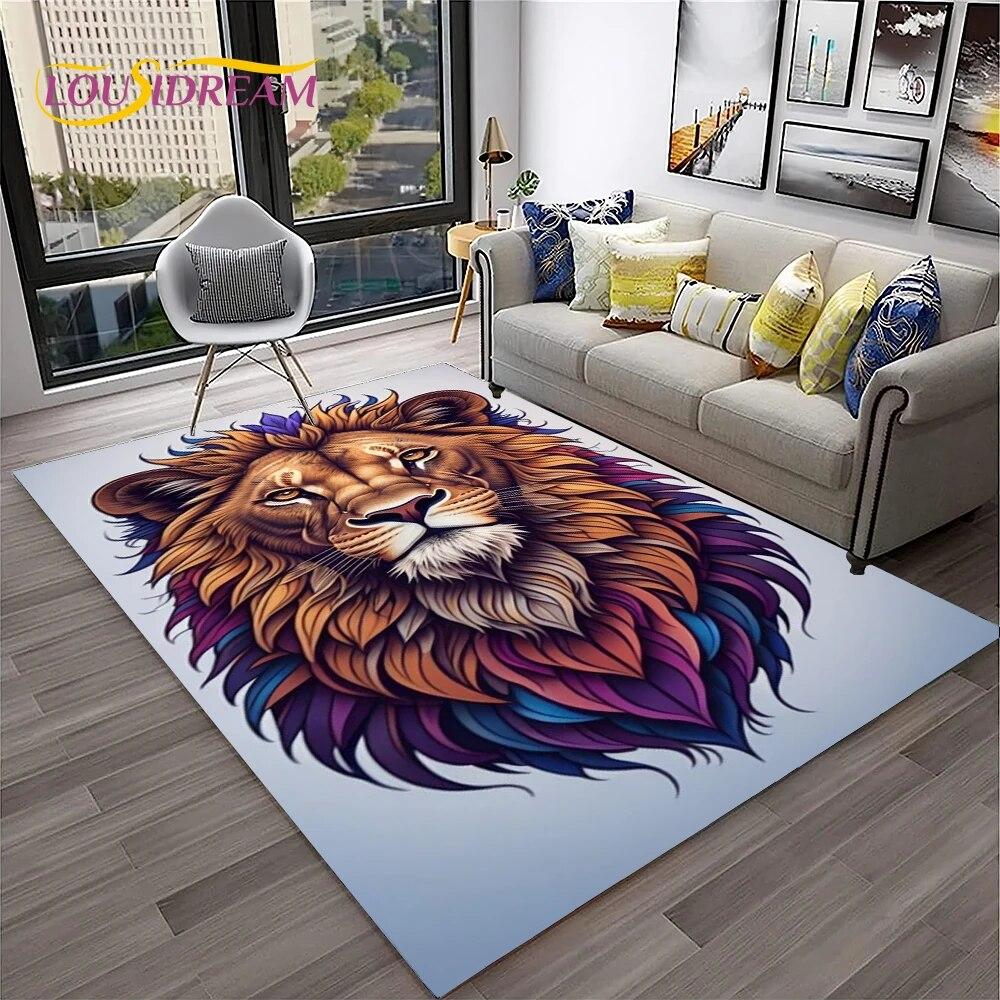 Cartoon Lion Animals Dream 3D Carpet Rug for Home Living Room Bedroom Sofa Doormat Decor,Kid Play Area Rug Non-slip Floor Mat