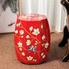 Retro Chinese Style Solid Wood New Chinese Style Embroidered Stool, Modern Painted Classical Sofa Round Stool, Bed End Stool