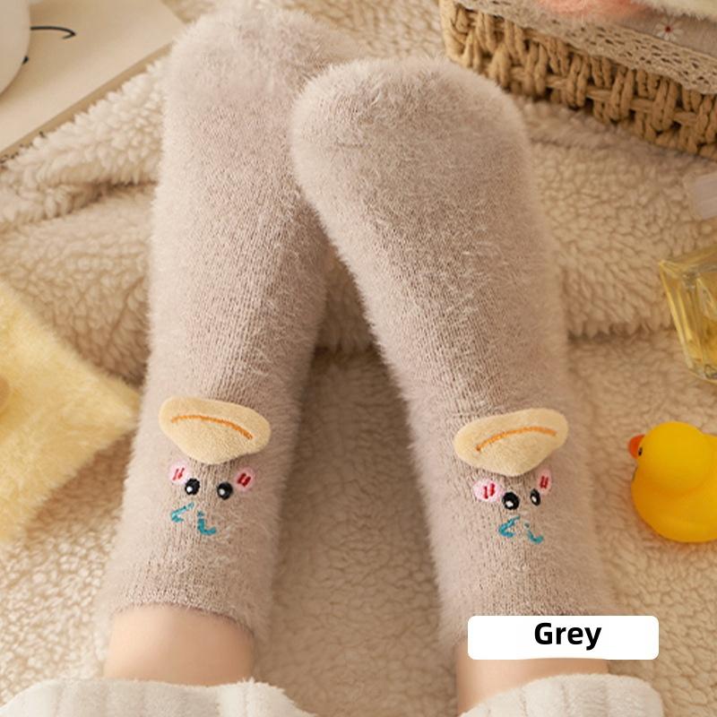 Cartoon Cute Japanese Thick Faux Mink Fur Women's Socks with Mid Length Socks Autumn and Winter Warm Floor Socks