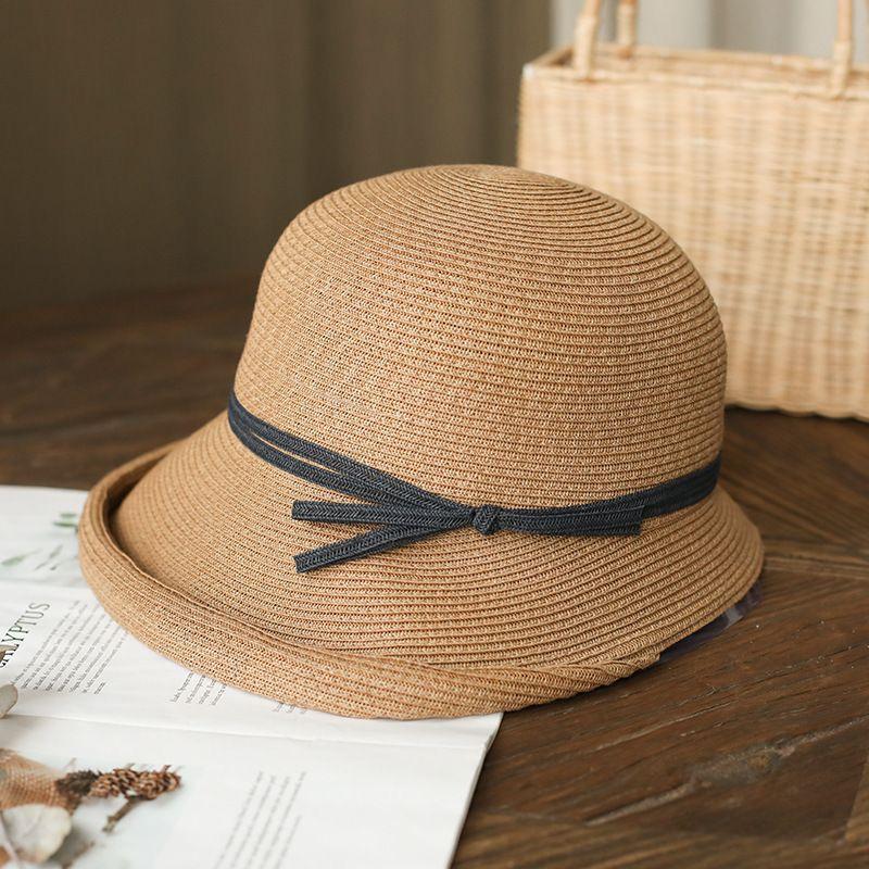 

Hat Wig One-Piece Hepburn Style Sun-Proof Straw Hat Female Retro Stackable Bucket Hat Fisherman Hat Minimalist Sun Hat Khaki Cap (no wig)