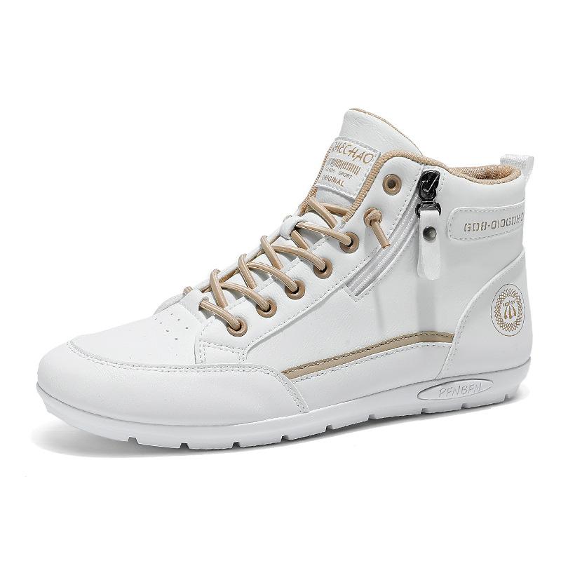 

Корейская версия студенческого стиля модные туфли на плоской подошве мужские высокие мокасины осенние кожаные повседневные белые туфли 44