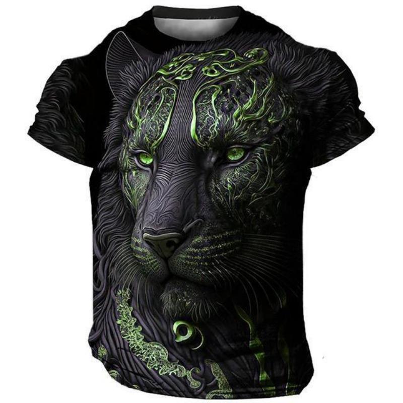 Men's Bold Tiger 3D Printed T-shirt - Breathable Polyester Fiber, Comfortable Short Sleeve