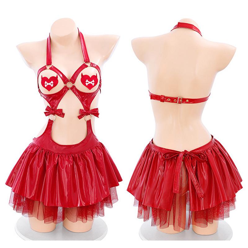 Erotic Women Bandage Dress Temperament Uniform Little Red Riding Hood Hooded Shawl Halloween Pajamas Lingerie Outfits Costumes