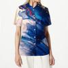 Women's Casual Summer Beach Shirt Short Sleeve Button Down Lightweight Textured Printed Blouse Relaxed Fit Vacation Top