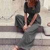 Women's Square Neck Puff Sleeve Wide Leg Printed Jumpsuit