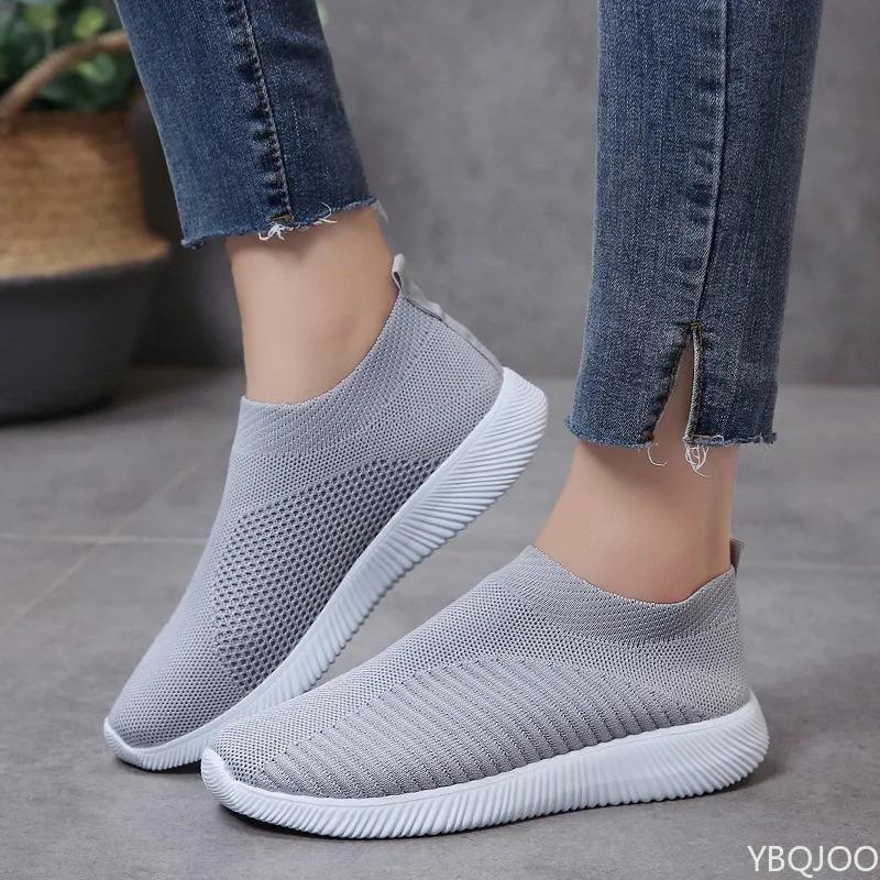 Women's Shoes Mesh Elastic Casual Sports Shoes Running Shallow Mouth Breathable Flat Bottom Vulcanized Shoes Large Size Sneakers
