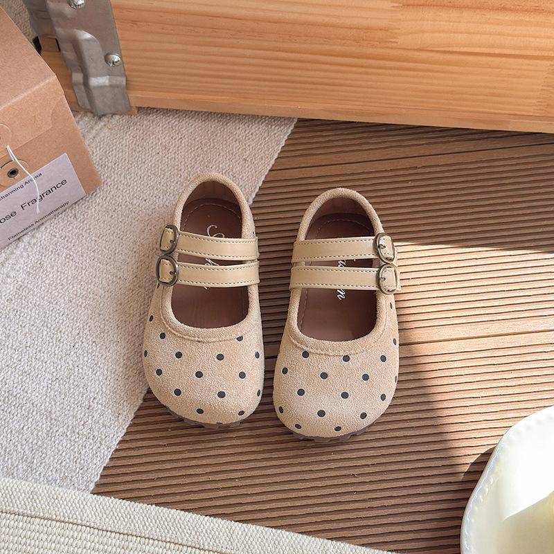 Girls' Korean-style suede polka dot leather shoes, new spring and autumn soft-soled toddler princess shoes, forest-style single shoes