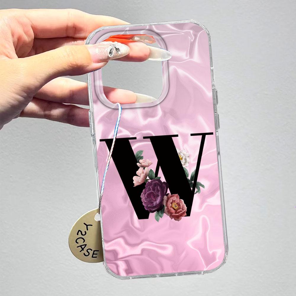 A-Z Black Letter Peony Flower Shockproof Phone Case For Samsung Galaxy A07 A17 A06 A16 A26 A36 A56 A12 A22 Shell Couple Cover