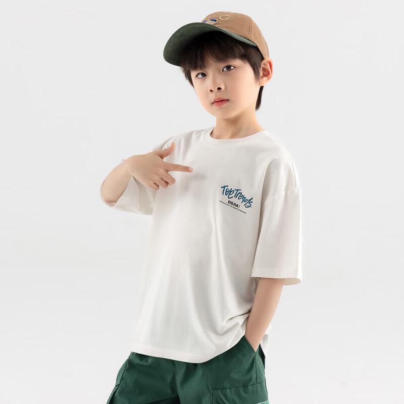 Duoduojia Boys' 2025 Summer Cooling Retro Letter T-Shirt