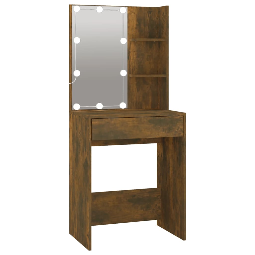 LED Vanity Table with Cabinet Smoked Oak Wood Based Material