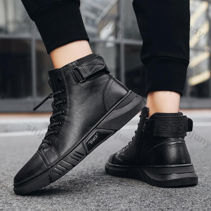Fashion Men High-top Sneakers Autumn New Fashion Comfortable Platform Soft Leather Boots Men Outdoor High Top Casual Mid Top Sports Shoe