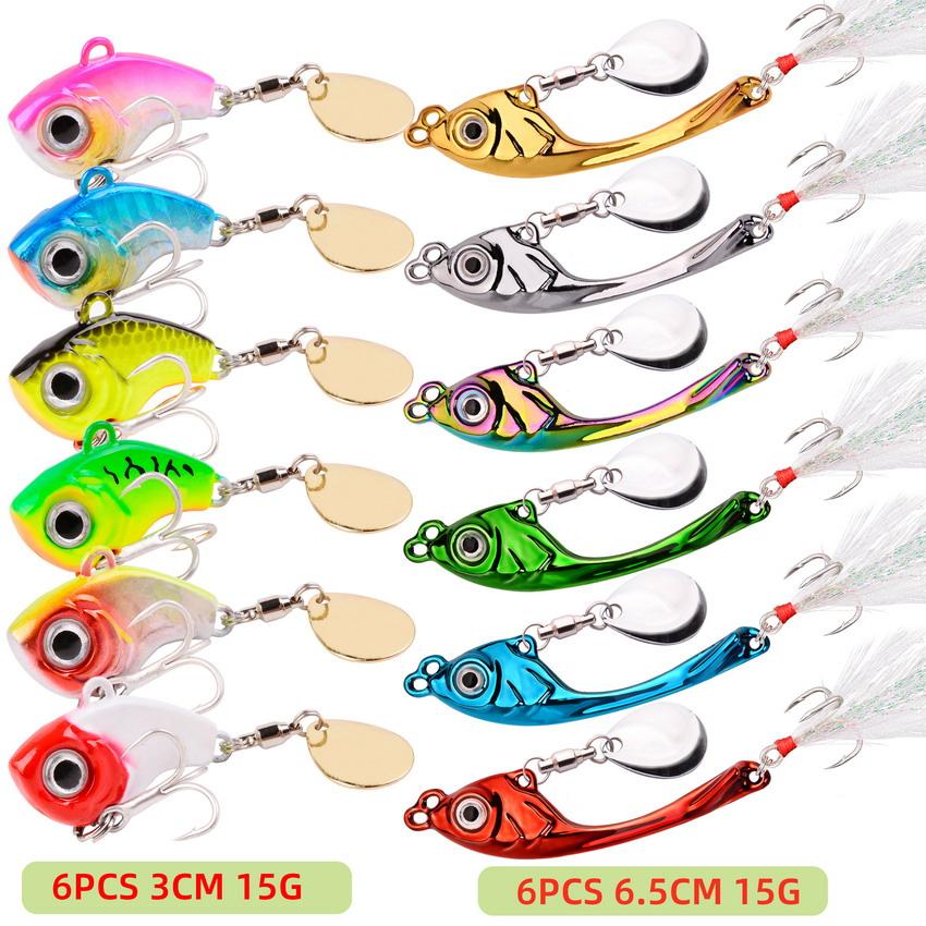 12 Stück Spinnerköder Metall Vib Angelköder Trolling Drehender Löffel Wobbler Sinkender Harter Köder Mit Paillette Pesca Für Barsch Hecht
