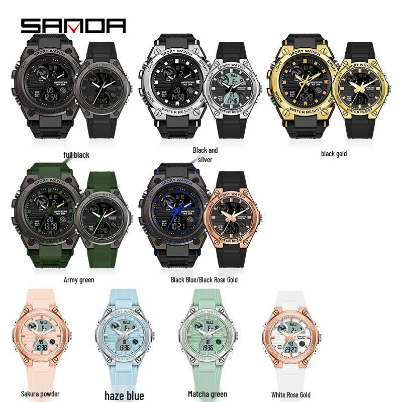 Sanda Couple's Multifunctional Smart Sports Watches - Men's & Women's Waterproof Outdoor Trendy Electronic Watches for Students