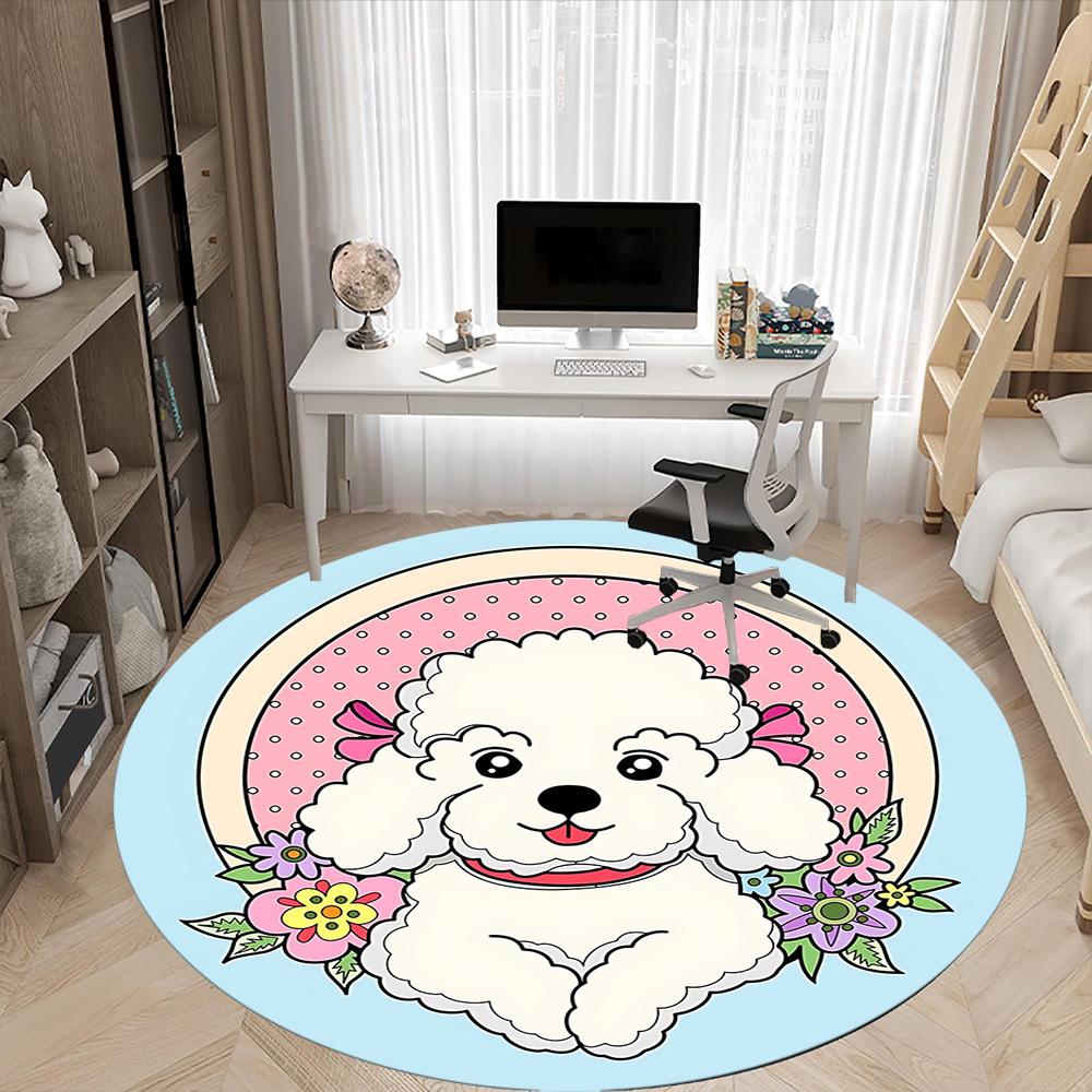 1 szt. Okrągły dywan Poodle Flowers do biura, Dywan do biura, do gier, Lekka okrągła mata podłogowa yy260205098