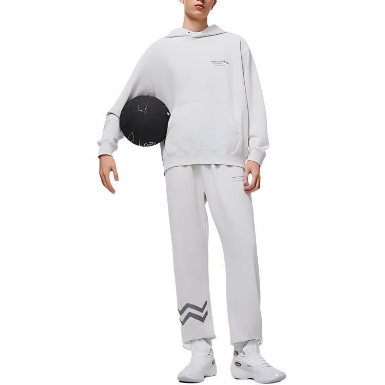 Li-Ning Loose Letter Print Hooded Comfortable Sweatshirt Men Sweatshirt Standard-White AWDU013-2