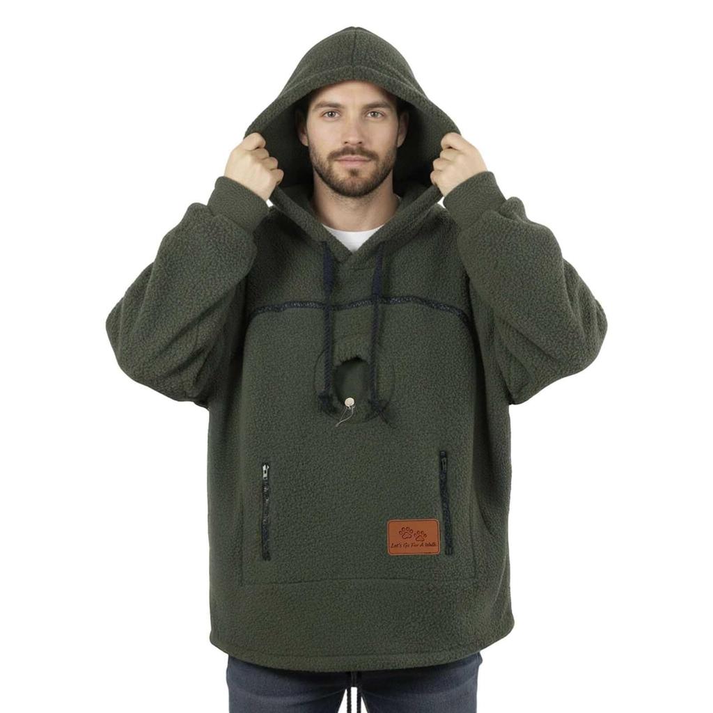 Unisex Outdoorowa Bluza z Kapturem i Kieszenią do Noszenia Zwierząt Domowych, Rozpinana Bluza z Kapturem, Fuzzy Bluza z Kapturem Zapinana na Zamek