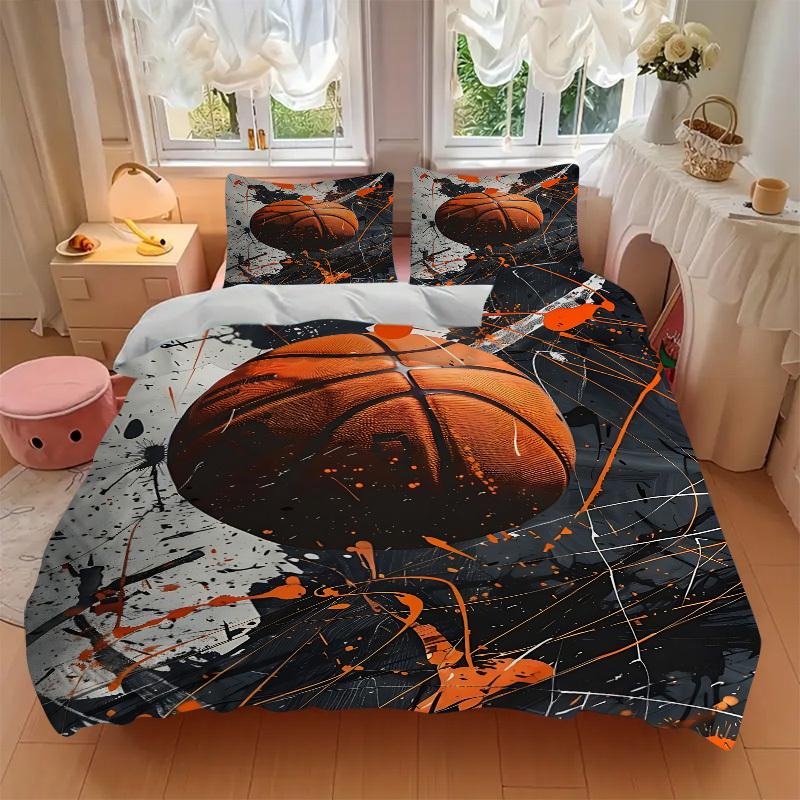 3-teiliges Basketball-Kunst-Bettwäsche-Set, Enthält 1 Bettdecke + 2 Kissenbezüge, Ohne Kissenfüllungen, Weich Bequem, Leicht Atmungsaktiv, Pri