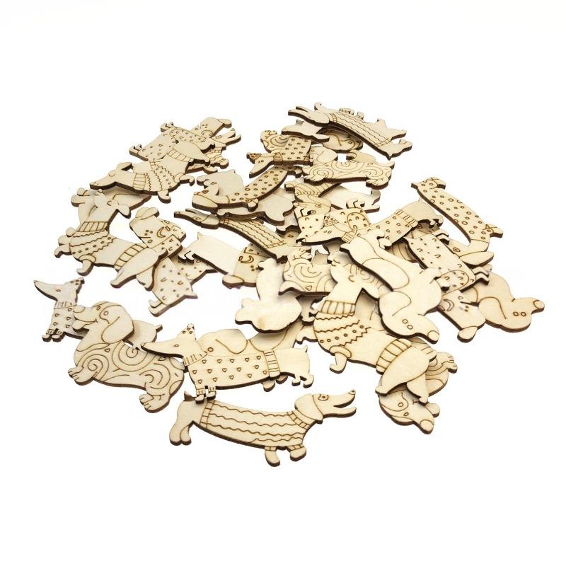 50Pcs Mini Dog Wood DIY Crafts Cutouts Wooden Dog Shaped Slices Embellishments Unfinished Wood Ornaments for Baby Shower Wedding