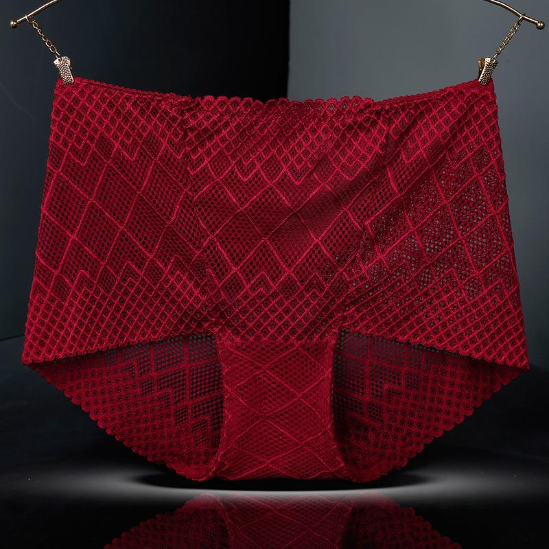 Big Size Female Summer Sexy Lace Hollow Cotton Bottom File Close Abdomen High Waist Triangle Briefs
