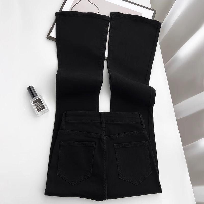 Women’s High Waist Black Micro Flare Jeans - Spring 2026, Stretchy, Slimming, Versatile, Petite Horseshoe Flare Design.