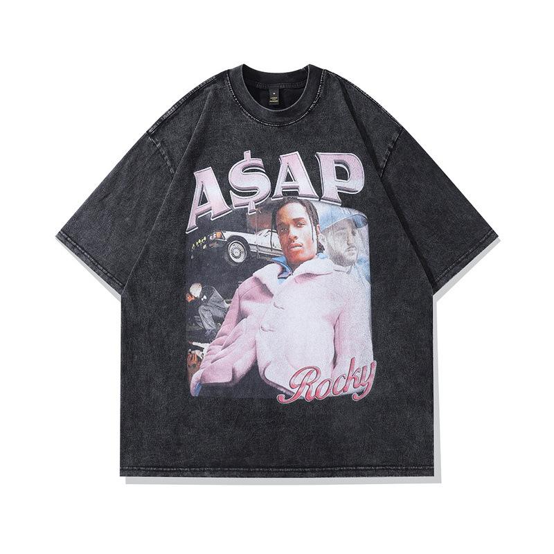 Rodman Portrait Retro Washed Old Short-Sleeved T-Shirt Men'S And Women'S American Street Hiphop Half-Sleeved Tee