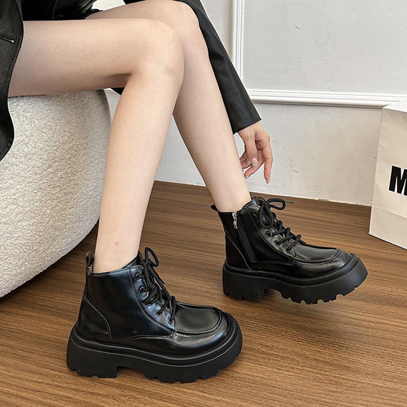 Fashion Platform Thick Bottom Women Motorcycle Boots Fashion Lace Up Shoes 2025 Autumn Winter Female Keep Warm Short Booties