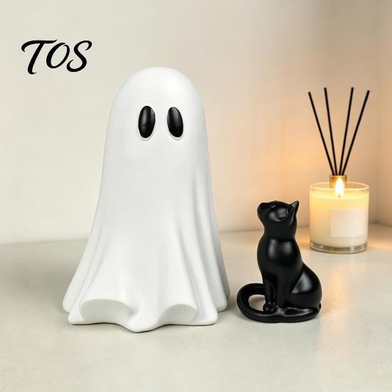 Halloween Ghost And Black Cat Figurine Ornament, Hugging A Sculpture, Small Resin Collectible for Unique Figurine, Home Bedroom Entrance Display