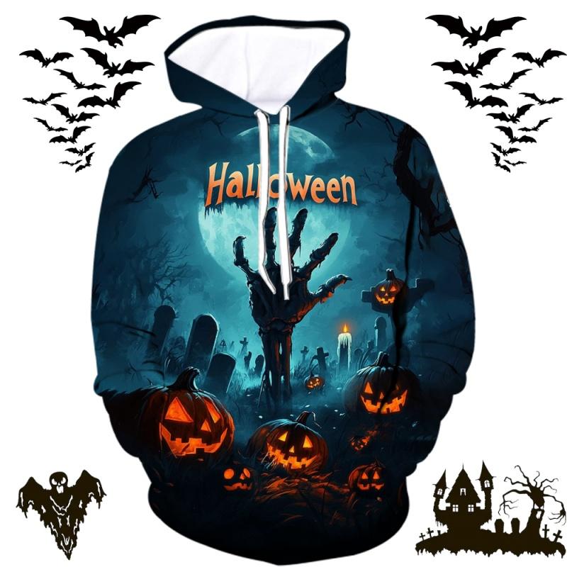 3D Print Halloween Bat Hoodie For Men Women Pumpkin Skull Pattern Long Sleeves Casual Sweatshirt Harajuku Loose Pullover Hoodies