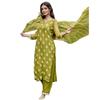 Gosriki Damen Baumwollmischung Bestickter Gerader Kurta Mit Hose & Dupatta (ChakdolMahendiGs Grün Mittel)