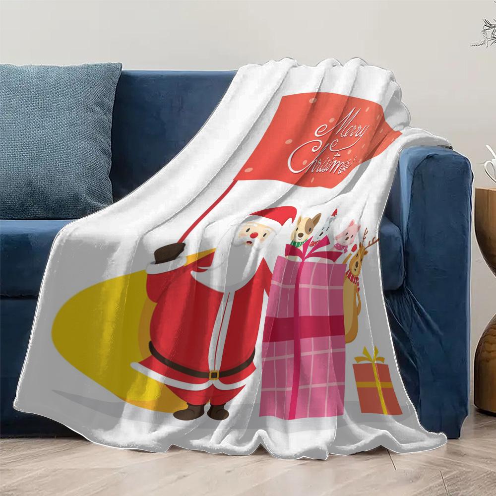 Festive Christmas Throw Blanket Cozy Reindeer Santa Claus Holiday Home Decor Gift Soft Warm Cozy Throw for Couch Bed Living Room