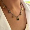 Summer Stainless Steel Necklace Sea Themed Starfish and Heart Charm Drop Oil Neckwear Enamel Jewelry Accessory