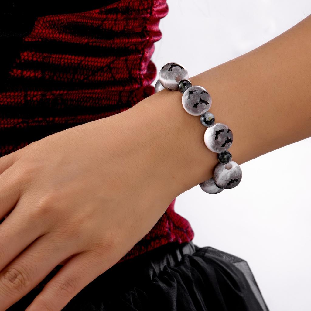 Halloween Blood Hand Evil Eye Bat Pumpkin Ghost Spider Print Wooden Beaded Bracelet Gothic Boho Party Jewelry Gift For Women Men
