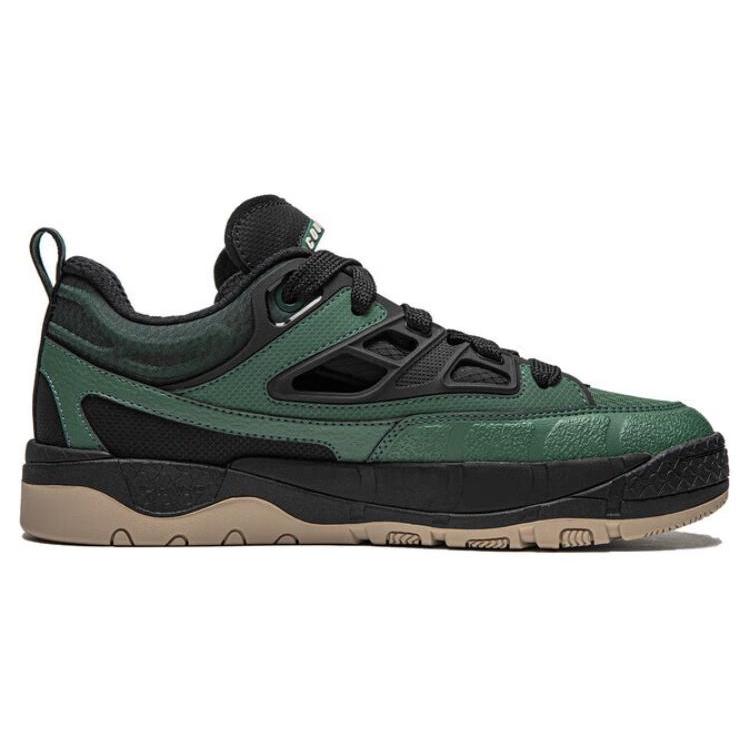 Li Ning CF Tracing Collection Y3 SS Antidérapant Amorti Bas Skateboard Chaussures Homme Noir Vert AGLU063-2