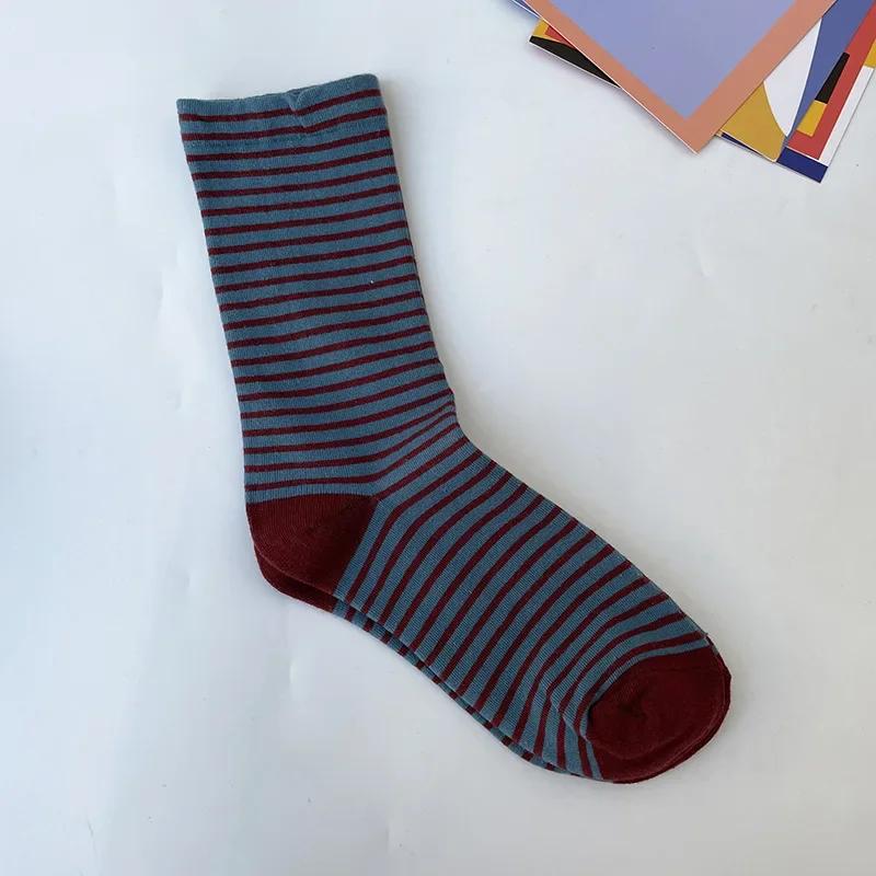 Retro Striped Women Socks Medium Tube Socks Spring and Autumn Cotton Women Long Socks Japanese Fashion College Style Women Sox