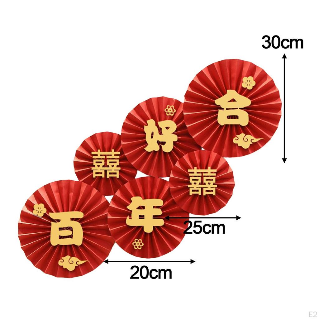 6Pcs Chinese Wedding Paper Fans Blessing Ornament Diameter 30cm 25cm 20cm Gifts Wall Traditional