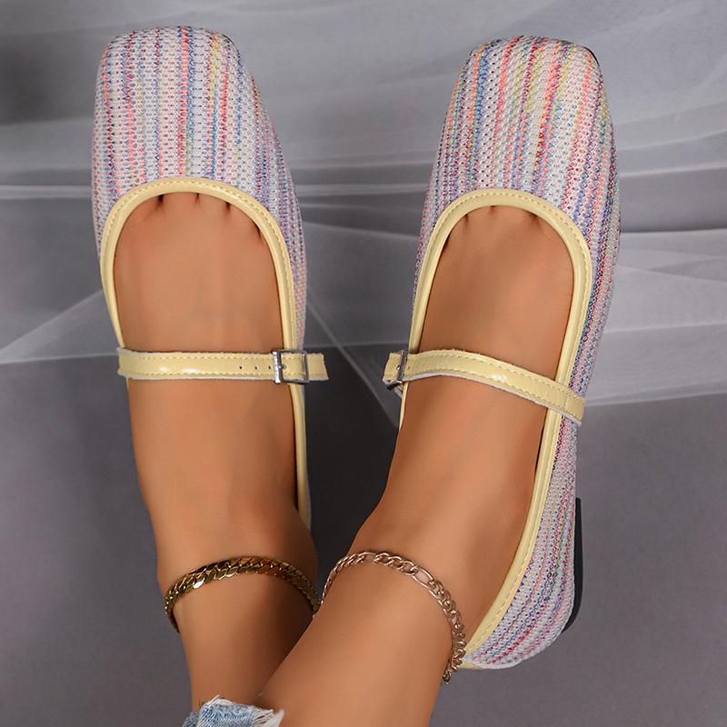 Fashion Women's Rainbow Decor Flat Shoes Summer Comfort Breathable Square Toe Loafers Plus Size Light Ankle Strap Non Slip Casual Shoes