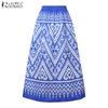 ZANZEA Women Casual Back Elastic Waist Loose Print Long Skirts