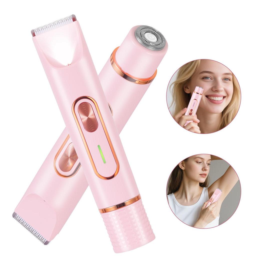 Women's Electric Epilator And Trimmer 2-in-1 Dual Head Bikini Area Shaver for Smooth Intimate Skin Hair Removal