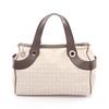 Used Logo Mania Handbag Canvas Leather Beige Brown Used Women