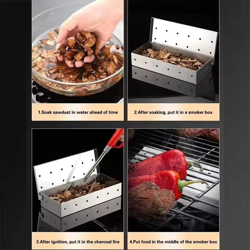 Stainless Steel Smoker Box Wood Chip Smoker for Gas BBQ Meat Smoker Outdoor Cooking Tool No Power Required BBQ Accessories