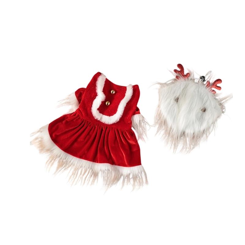 Christmas Themed Dog Clothing Velvets Plush Outfit Winter Wear With Snap Closures For Small Media Breeds