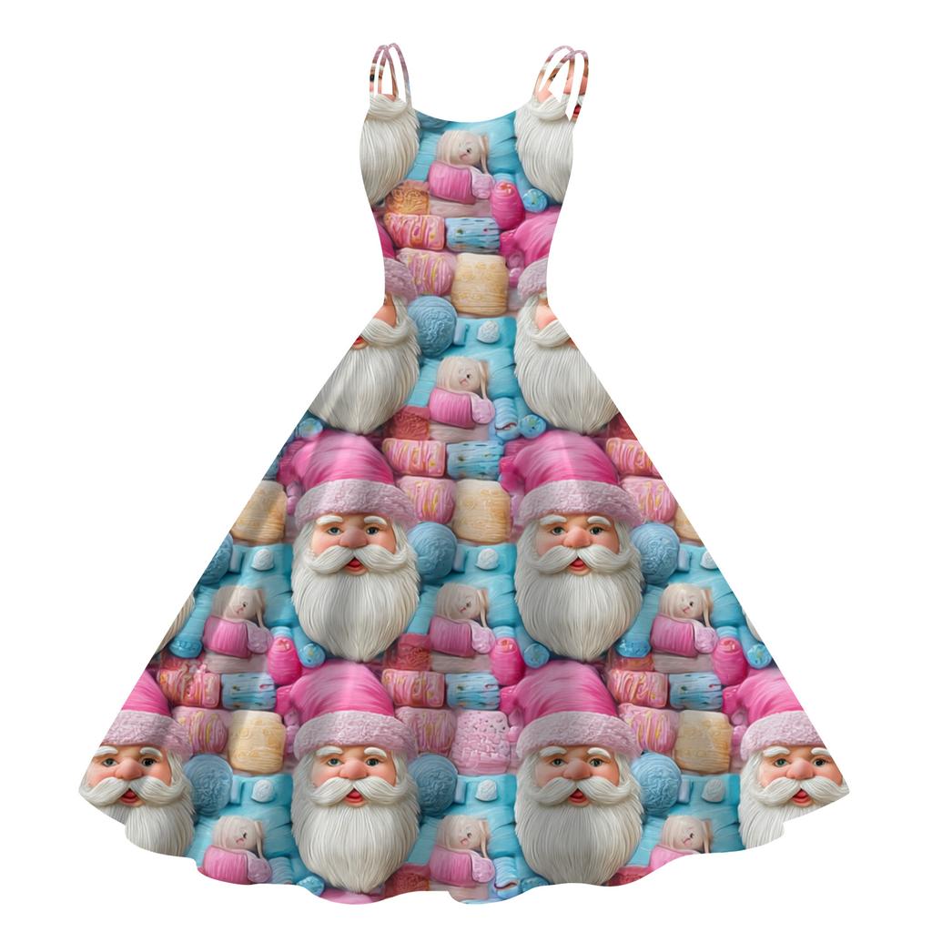 Women's Fashion Casual Christmas Print Sexy Off-the-shoulder Punk Retro Dress