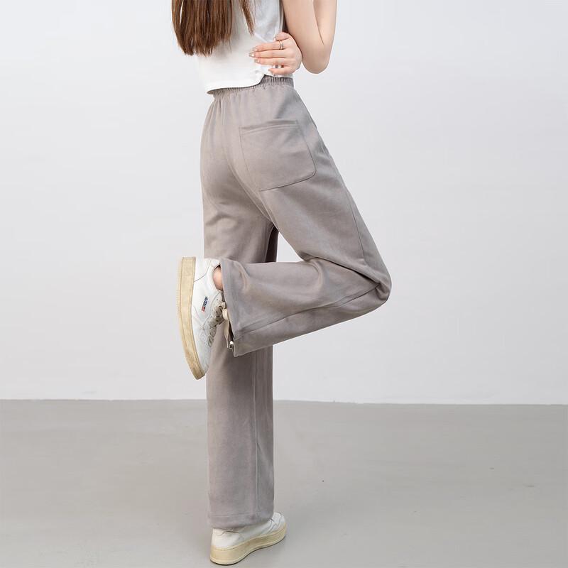 izzue Women's Retro Suede-Feel Loose Straight Sweatpants