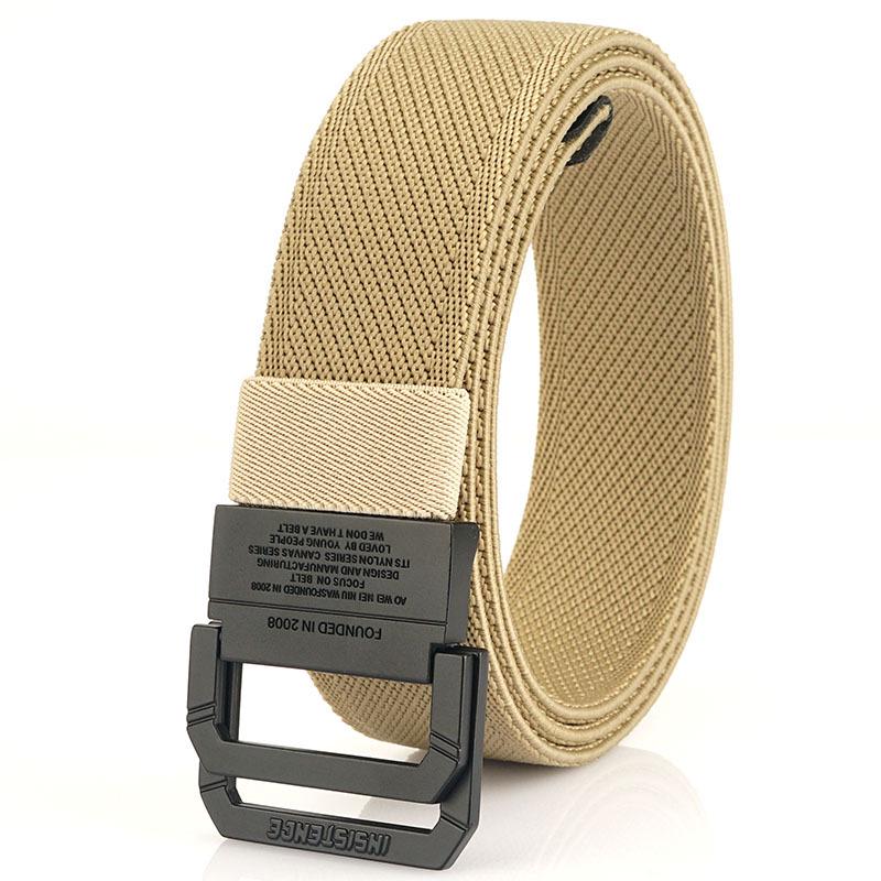 

Unisex Black Metal Double Ring Buckle Elastic Canvas Belt for All Seasons 120 cm